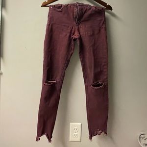 Raw Hem, Destroyed Colored Denim, Maroon